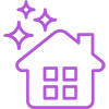 an icon of a house with sparkly stars above it